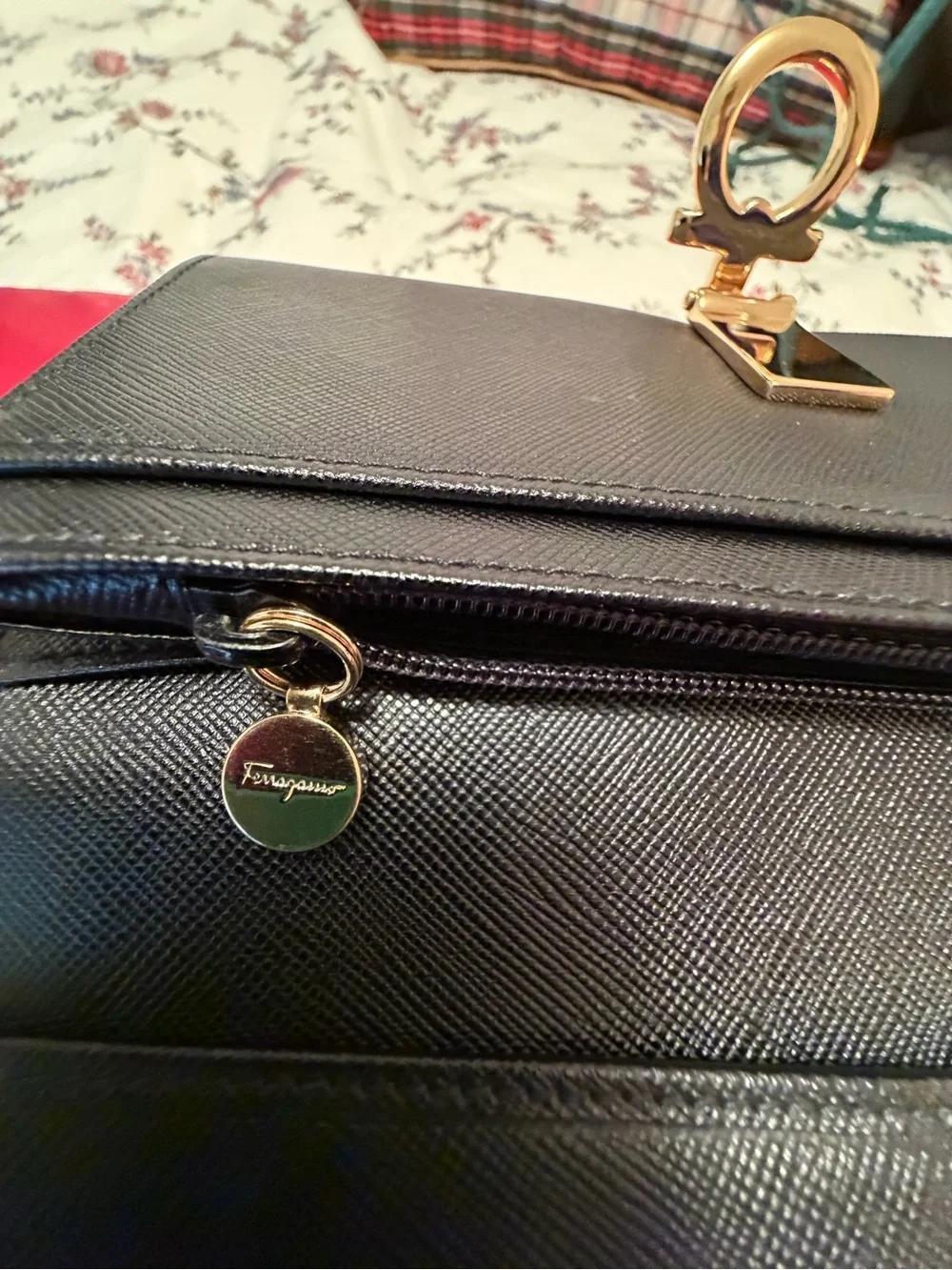 Salvatore Ferragamo Black Leather Long Wallet with Gold Gancini Accent - Picture 7 of 9